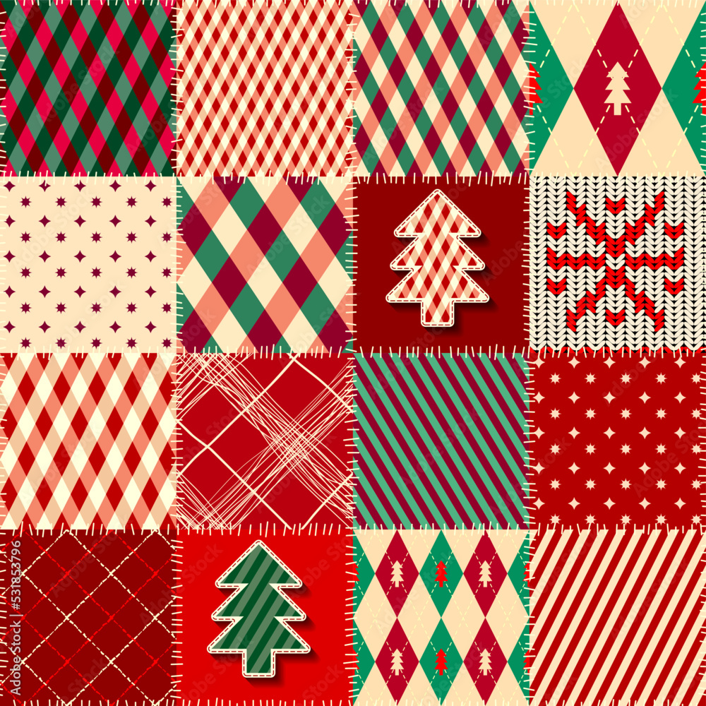Poster Patchwork textile pattern. Seamless quilting design background.