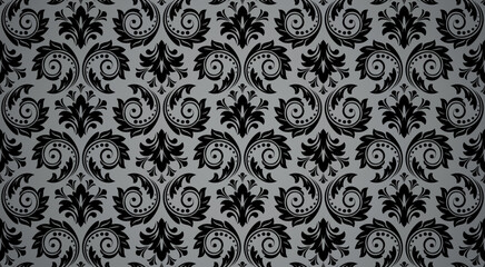 Floral pattern. Vintage wallpaper in the Baroque style. Seamless vector background. Black and gray ornament for fabric, wallpaper, packaging. Ornate Damask flower ornament