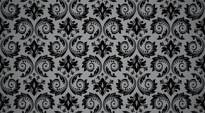 Floral pattern. Vintage wallpaper in the Baroque style. Seamless vector background. Black and gray ornament for fabric, wallpaper, packaging. Ornate Damask flower ornament