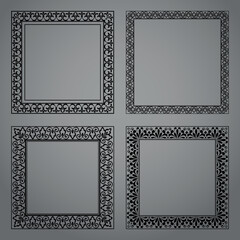 Set of decorative frames Elegant vector element for design in Eastern style, place for text. Floral black and gray borders. Lace illustration for invitations and greeting cards
