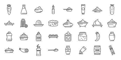 Wasabi icons set outline vector. Asia bowl. Cuisine dish