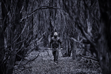 brutal man autumn park forest landscape background