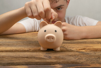 Child Throws Coin into Piggy Bank, Money Box, Saving Pig, Moneybox, Piggybank