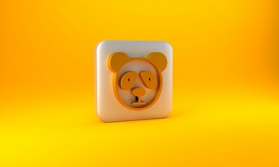 Gold Cute panda face icon isolated on yellow background. Animal symbol. Silver square button. 3D render illustration © Vadim