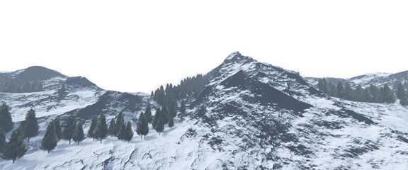 Snowy mountains Isolate on white background 3d illustration - 531856737