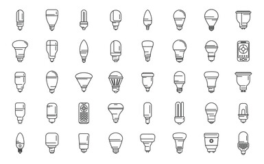 Smart lightbulb icons set outline vector. Brain think. Idea mind