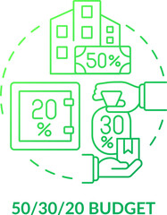 Fifty thirty twenty rule budget green gradient concept icon. Financial planning abstract idea thin line illustration. Isolated outline drawing