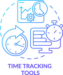 Time tracking tools blue gradient concept icon. Accurate job hours record abstract idea thin line illustration. Business tool. Isolated outline drawing