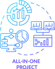 All-in-one project blue gradient concept icon. Performance monitoring abstract idea thin line illustration. Project planning. Isolated outline drawing