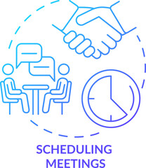 Scheduling meetings blue gradient concept icon. Coordinate calendars abstract idea thin line illustration. Booking meetings. Isolated outline drawing