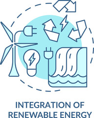 Integration of renewable energy turquoise concept icon. Smart grid sources abstract idea thin line illustration. Isolated outline drawing