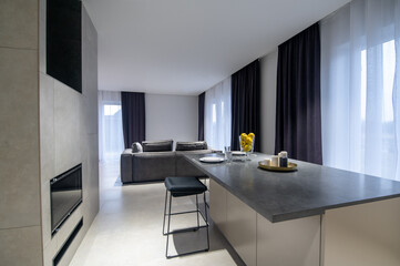 Dining area in a modern studio apartment