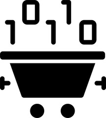 Data mining technology black glyph icon. Binary code and wagon. Extracting important digital information. Technology development. Silhouette symbol on white space. Vector isolated illustration