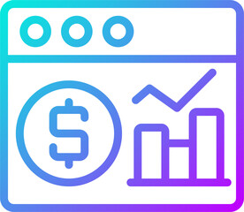 Financial data analysis gradient linear vector icon. Virtual information of business processes. Commercial data. Thin line color symbol. Modern style pictogram. Vector isolated outline drawing