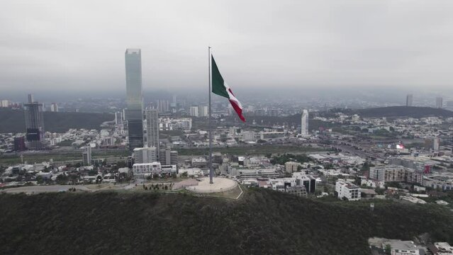 drone shoot at morning cloudy day at hasta bandera over obispado hill at Monterrey City, Mexico