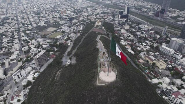 drone shoot at morning cloudy day at hasta bandera over obispado hill at Monterrey City, Mexico