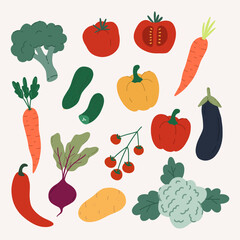 Hand draw set of vegetables. healthy ingredients collection.