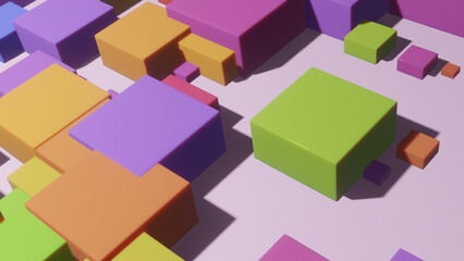 Obraz premium 3D illustration abstract art of multicolored box pattern with purple - white background