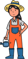 Hand Drawn female farmer holding a watering can illustration