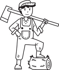 Hand Drawn A farmer stands next to a heap of straw illustration