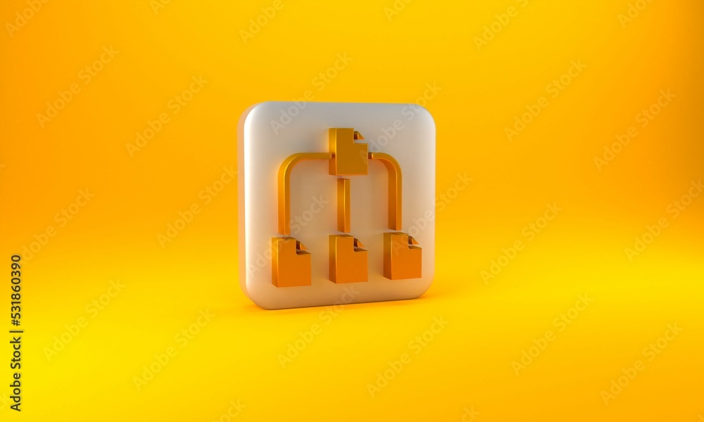 Poster gold folder tree icon isolated on yellow background. computer network file folder organization struc
