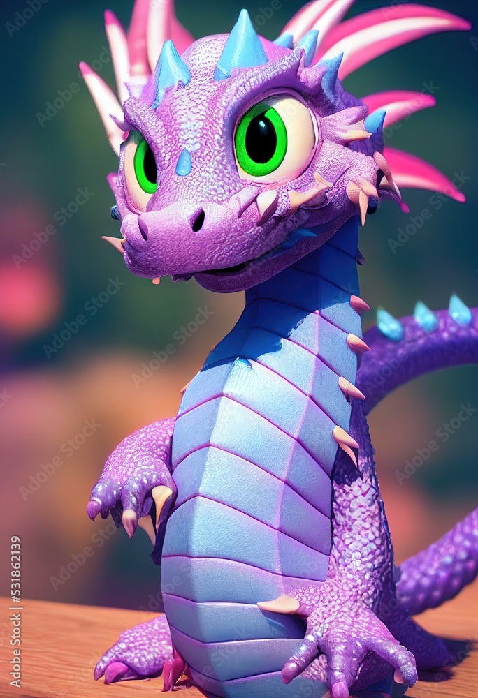 Wall mural an adorable dragon generated in a 3d style to be cute in a variety of colors.