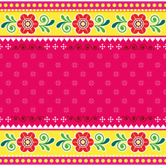 Indian and Pakistani truck art inspired vector seamless floral pattern or greeting card design with empty space for text
