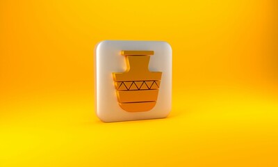 Gold Ancient amphorae icon isolated on yellow background. Silver square button. 3D render illustration - obrazy, fototapety, plakaty