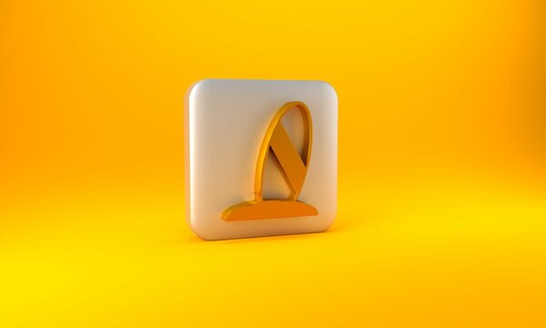 Gold Surfboard Icon Isolated On Yellow Background. Surfing Board. Extreme Sport. Sport Equipment. Silver Square Button. 3D Render Illustration