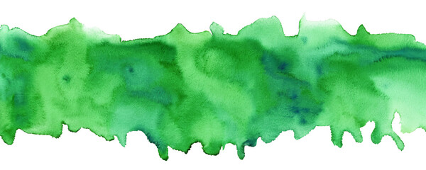 green abstract strip of watercolor background, wet smear on paper