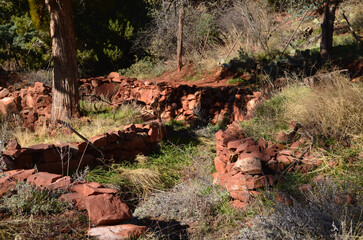 Red Rock Wall Remains of an Adobe