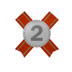 3d object silver medal with ribbon