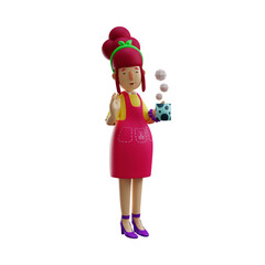  3D illustration. 3D Mother character holding a glass of hot tea. enjoy a nice cup of hot tea. put a pretty smile on her face. 3D Cartoon Character