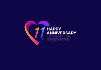11 years anniversary icon logo colorful with love shape