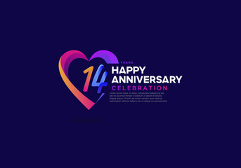 14 years anniversary icon logo colorful with love shape
