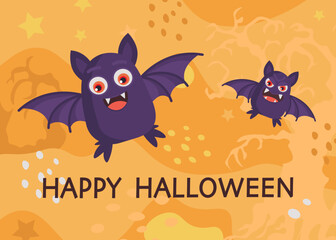 Halloween background with cute bat vector flat