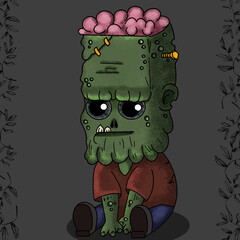 Halloween zombie child sitting sad halloween illustration