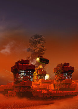 Mining industry on a moon, conceptual illustration