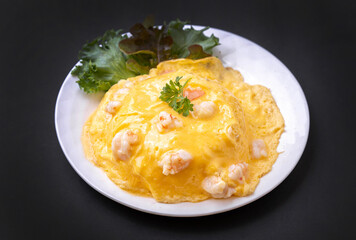Creamy Omelet with shrimp on Rice or Rice with shrimp and Soft Omelet