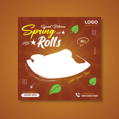 Spicy and delicious spring roll & healthy food menu social media post design