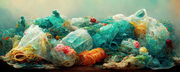 Heap of plastic waste and garbage as environmental pollution