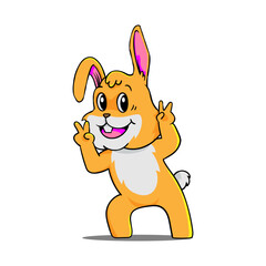 Illustration of a cute bunny with a funny pose in front of the camera