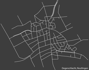 Detailed negative navigation white lines urban street roads map of the DEGERSCHLACHT QUARTER of the German regional capital city of Reutlingen, Germany on dark gray background