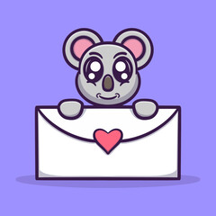 Cute koala with envelope cartoon vector icon illustration