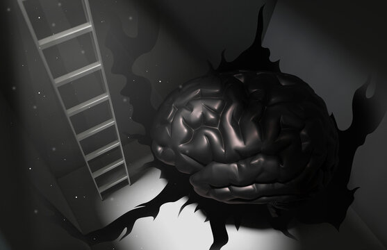 cerveau dépressif dans un environnement sombre - rendu 3D