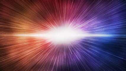 Big bang effect on bright red and blue galaxy sky, horizontal background