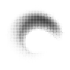 Swirl shape made of circular pattern of dots fading using size. Multiple orbits. vector format