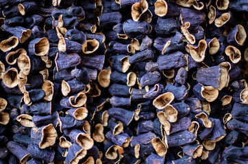 Dried eggplants for stuffing at the bazaar market. 