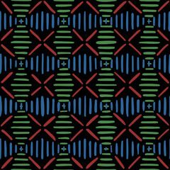 geometric folk repetitive background. hand drawn striped rhombus and crosses. vector seamless pattern. fabric swatch. brown wrapping paper. continuous design template for textile, linen, home decor