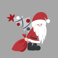 Cartoon Santa Claus for Christmas greeting cards and invitations. Vector illustration in the style of a doodle. Design element.